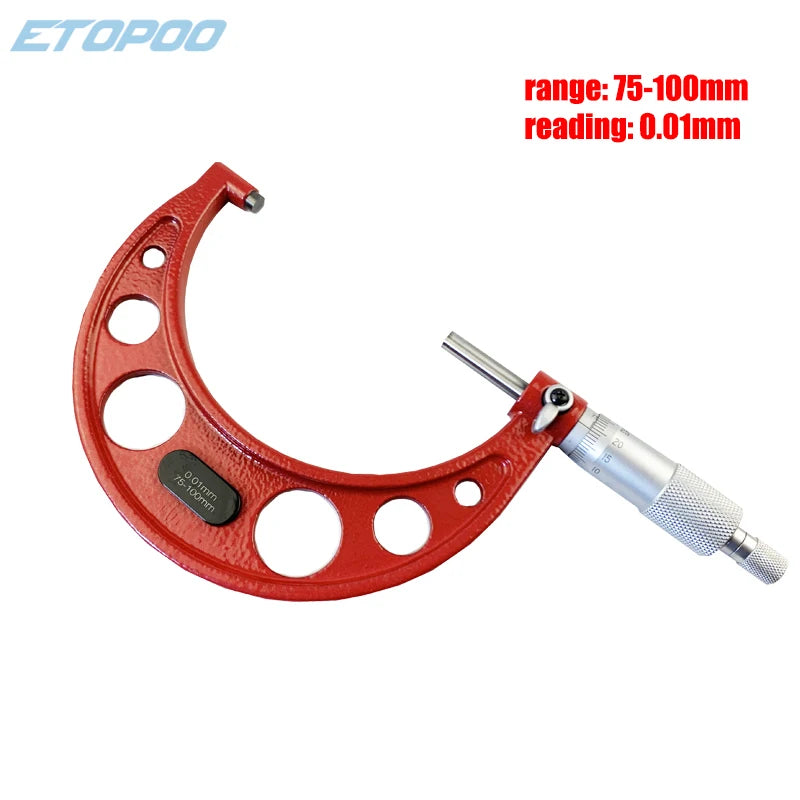 Outside Micrometer Set 0–100mm (4-Piece) — 0.01mm Graduation, Ratchet Stop with Standards