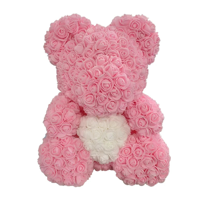 2024 40cm Rose Bear – Heart-Shaped Artificial Flower Teddy Bear for Valentine’s, Wedding, Birthday & Christmas Gifts