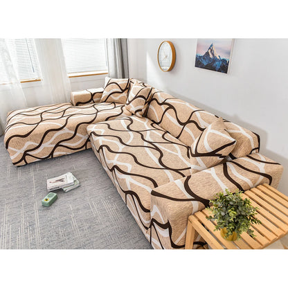 Stretch Sofa Cover - Printed Elastic Slipcover for L-Shaped Corner Couch, Living Room 1/2/3/4 Seat Protector
