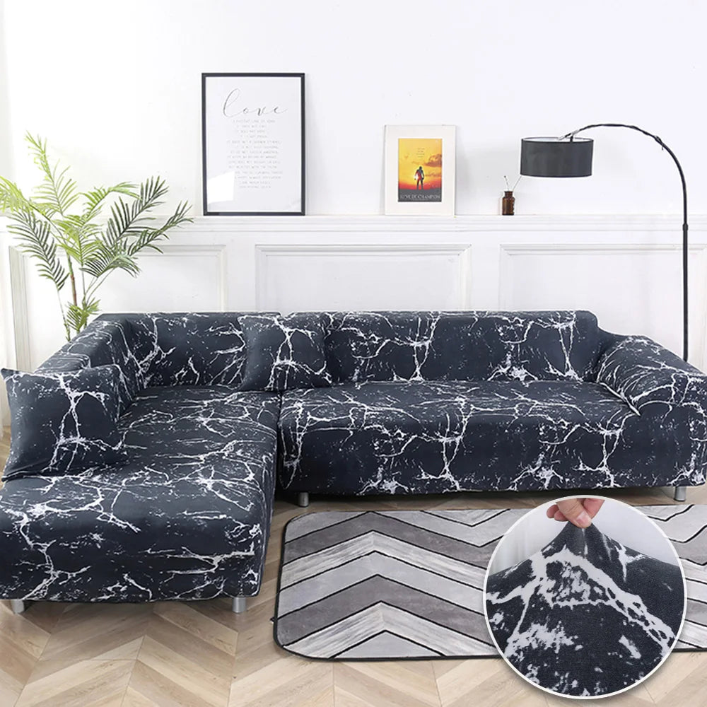 Stretch Sofa Cover - Printed Elastic Slipcover for L-Shaped Corner Couch, Living Room 1/2/3/4 Seat Protector