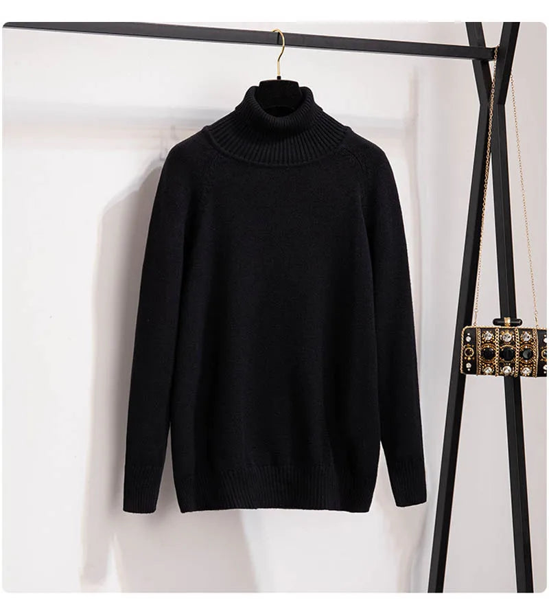 Plus Size 170Kg Women's Turtleneck Knitted Sweater – Loose Fit Pullover, Bust 160cm, Black/Red, 5XL-10XL