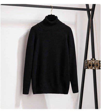 Plus Size 170Kg Women's Turtleneck Knitted Sweater – Loose Fit Pullover, Bust 160cm, Black/Red, 5XL-10XL