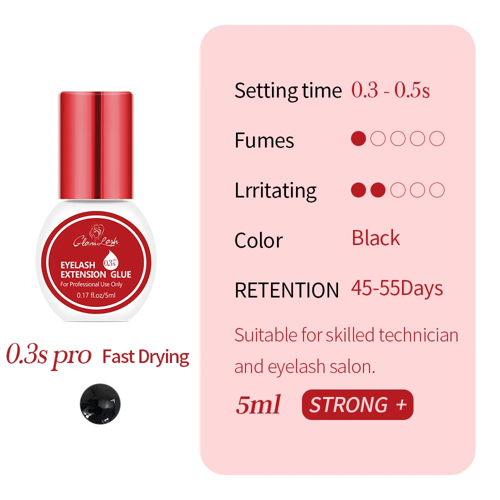GLAMLASH Eyelash Extension Glue — Black Adhesive Kit for Individual False Lashes, 0.3–2 Sec Dry Time, Professional Use