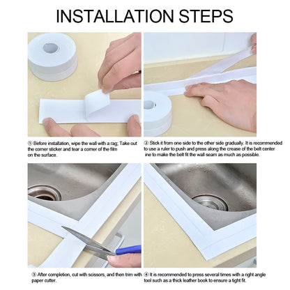 PVC Waterproof Wall Sticker - Self-Adhesive Sealant Tape for Kitchen and Bathroom, Mold-Proof Sink and Stove Crack Tape, Bathtub Corner Protector