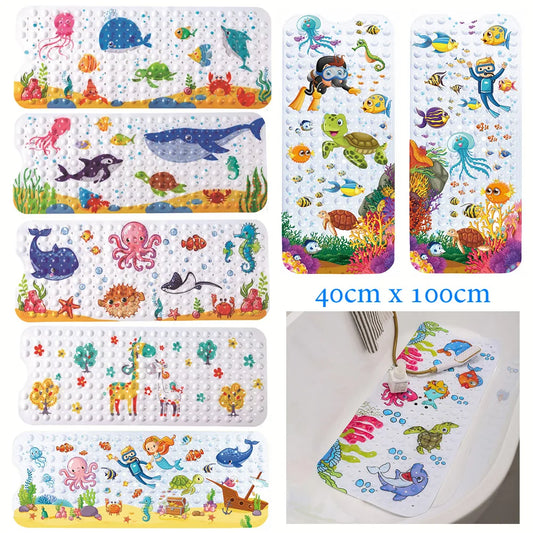 Large Cartoon PVC Bath Mat – Anti-Slip Shower & Bathtub Mat with Suction Cups, Soft Massage Pad for Kids & Elderly