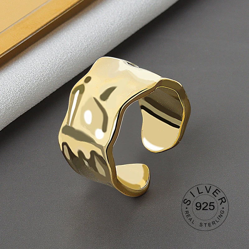 925 Sterling Silver Women’s Open Wave Ring – Irregular Wide Noodle Design Gift