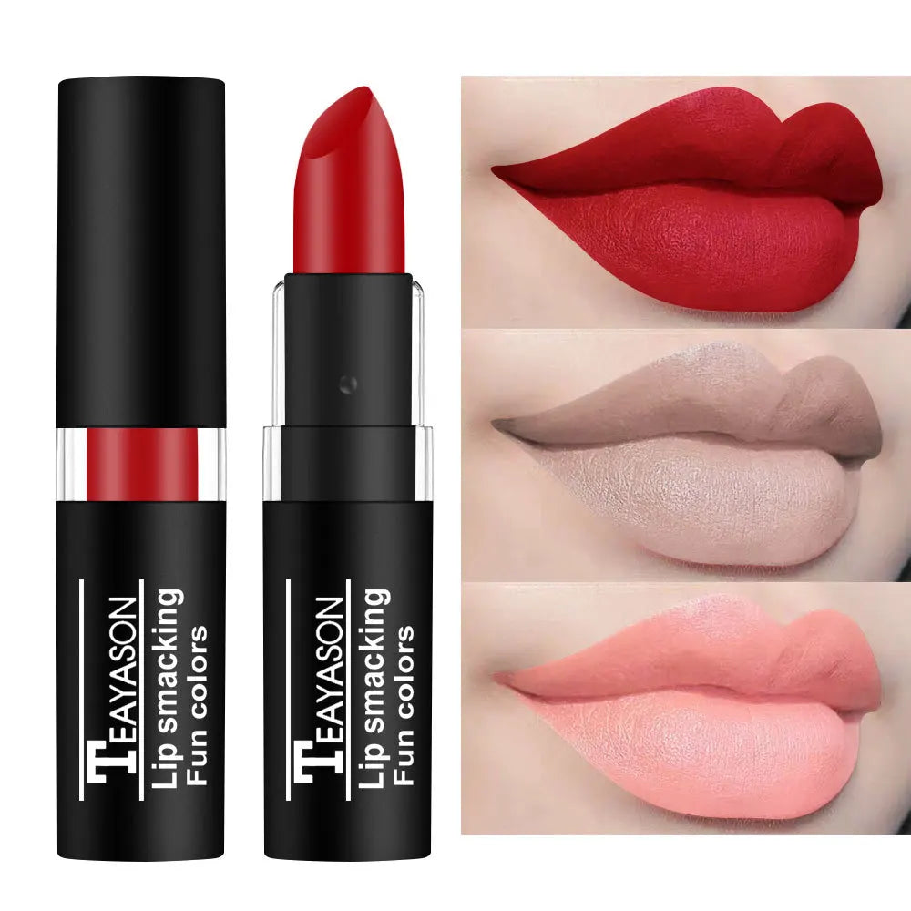12 Color Matte Lipstick Set - Waterproof Long Lasting Lip Gloss Makeup in Black Blue Purple & Red Shades