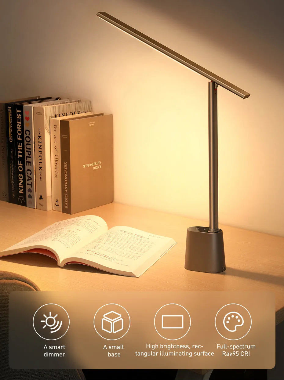 Baseus LED Desk Lamp – Eye Protection, Dimmable, Foldable Table Lamp with Smart Adaptive Brightness for Study & Office