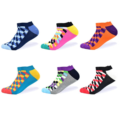 6 Pairs Colorful Novelty Ankle Socks - Harajuku Grid Space Cotton Casual Socks for Men & Women