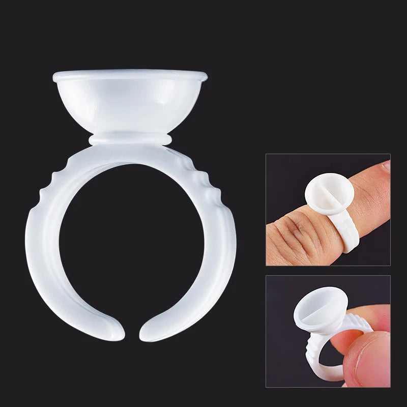100pcs Disposable Plastic Pigment Rings — 3 Sizes White Ink Holders for Eyebrow Permanent Makeup