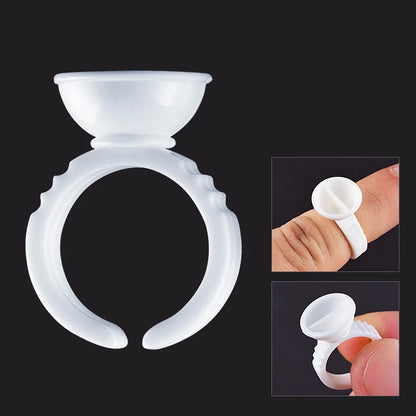 100pcs Disposable Plastic Pigment Rings — 3 Sizes White Ink Holders for Eyebrow Permanent Makeup