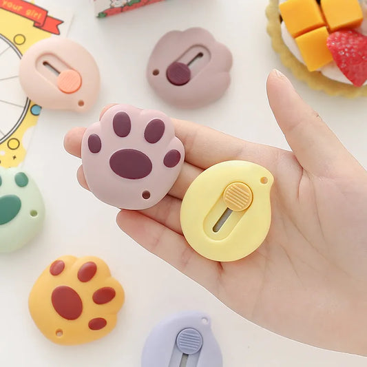 Cute Cartoon Cat Claw Retractable Paper Cutter - Utility Knife for School, Office, Home Stationery