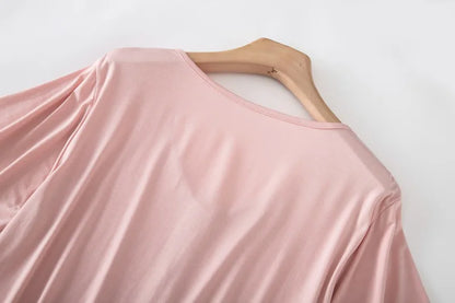 Women’s Modal Short-Sleeve Night Dress – Mid-Length Cotton Sleep Top with Buttons, Plus Size Pajamas