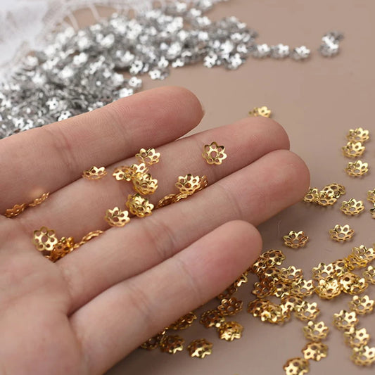 500Pcs Hollow Flower Filigree Bead Caps - 6mm Metal Spacer Beads for DIY Earrings, Jewelry Making & Craft Supplies