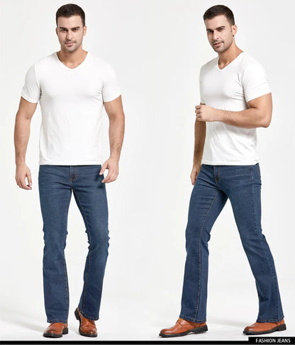 Men’s Bootcut Jeans — Slim Fit Stretch Denim Pants Slightly Flared Classic Designer Trousers Blue Black