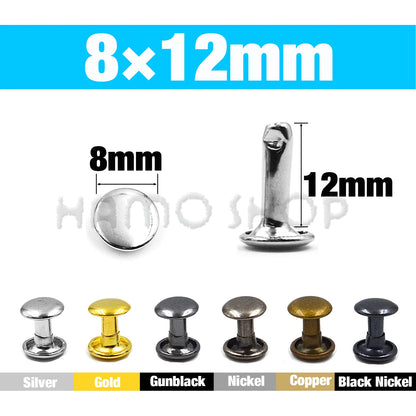 100Set Metal Double Cap Rivets - 5-15mm Round Stud Nails for Leathercraft, Shoes, Bags, Belts, Clothing & DIY Repairs