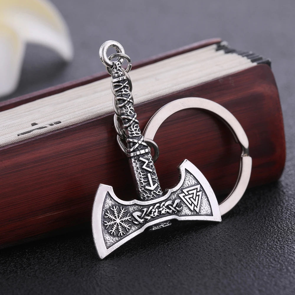 SKYRIM Viking Keychain – Punk Gothic Axe Talisman, Slavic Irish Knot Pagan Amulet Pendant, Men's Jewelry Gift