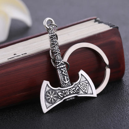 SKYRIM Viking Keychain – Punk Gothic Axe Talisman, Slavic Irish Knot Pagan Amulet Pendant, Men's Jewelry Gift