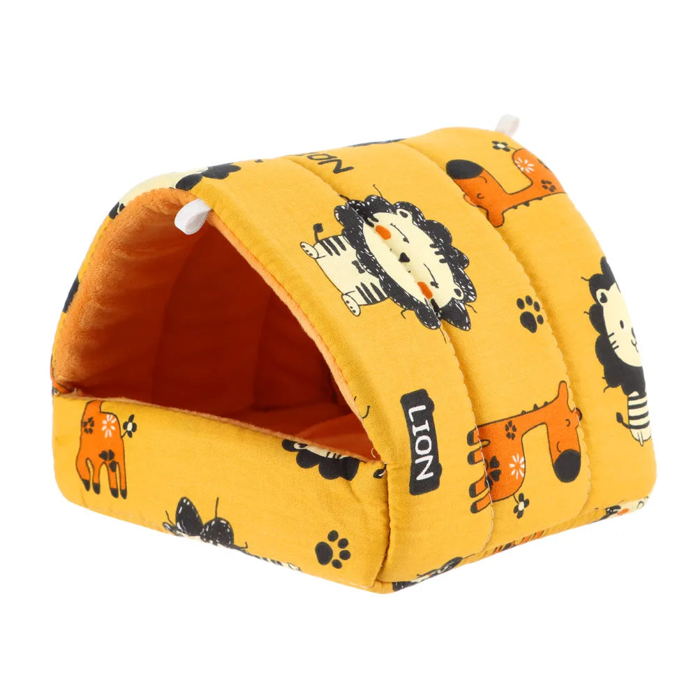 Cute Cartoon Rabbit & Squirrel Mini Pet Cage — Warm Winter Bed House for Hamsters, Mice, Rats & Guinea Pigs