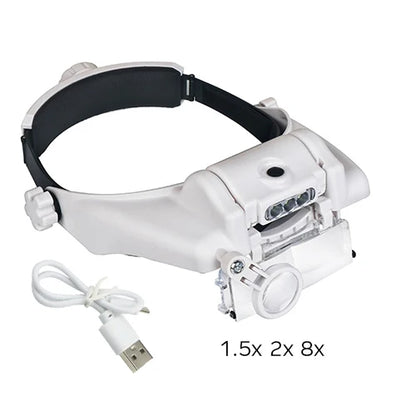 USB Rechargeable Magnifying Glasses Loupe with LED – Watchmaker Repair Tool Headband Magnifier (1.5x-3.5x)