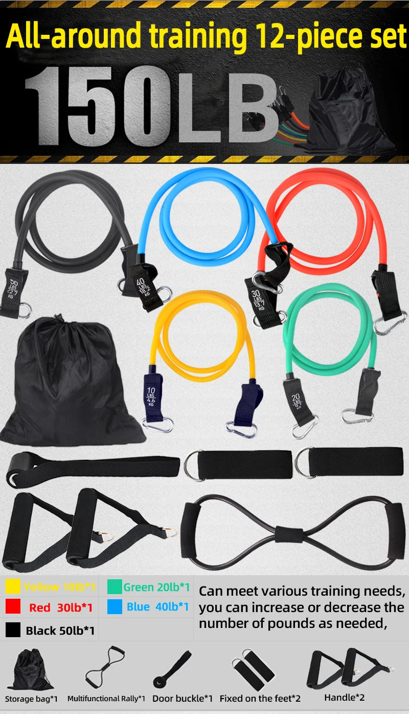 12PCS Resistance Bands Set – Professional Bodybuilding & Weight Training Equipment, Elastic Rubber Bands for Home Gym Fitness