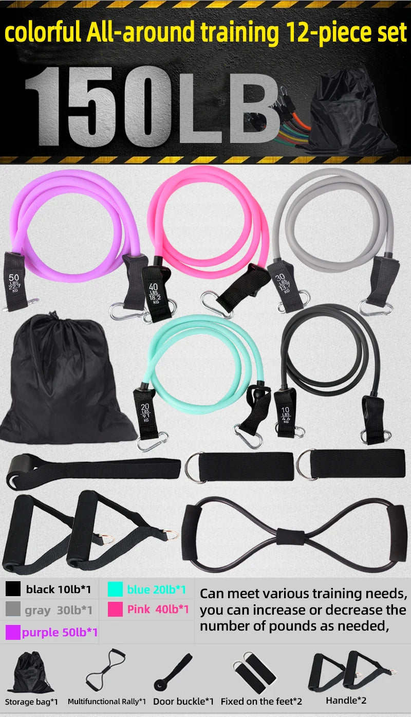 12PCS Resistance Bands Set – Professional Bodybuilding & Weight Training Equipment, Elastic Rubber Bands for Home Gym Fitness