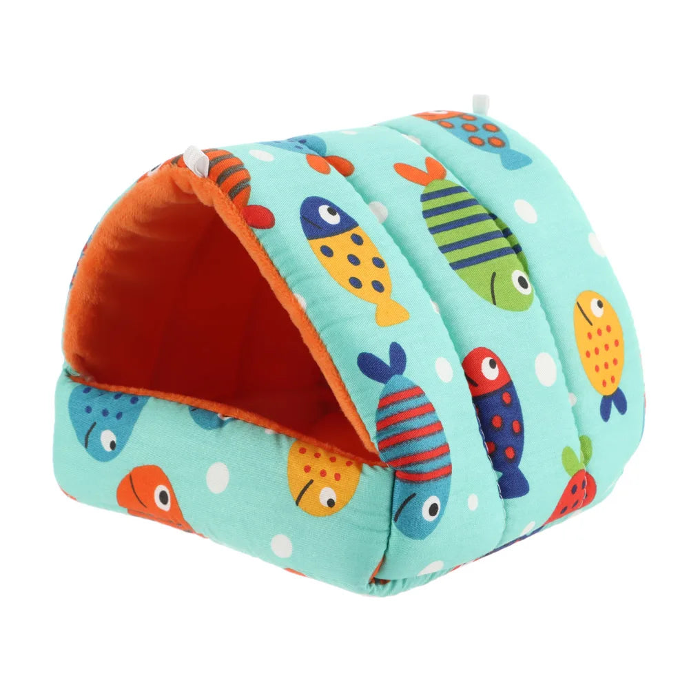 Cute Cartoon Rabbit & Squirrel Mini Pet Cage — Warm Winter Bed House for Hamsters, Mice, Rats & Guinea Pigs