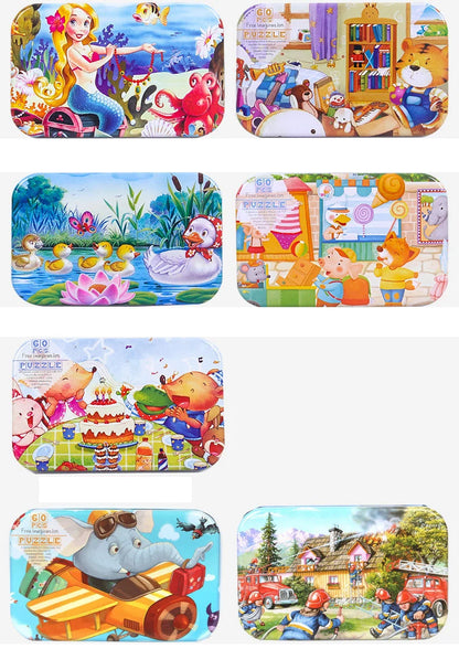 60PCS Wooden Puzzle Toys – Cartoon Vehicle & Animal Jigsaw for Kids’ Learning & Educational Play