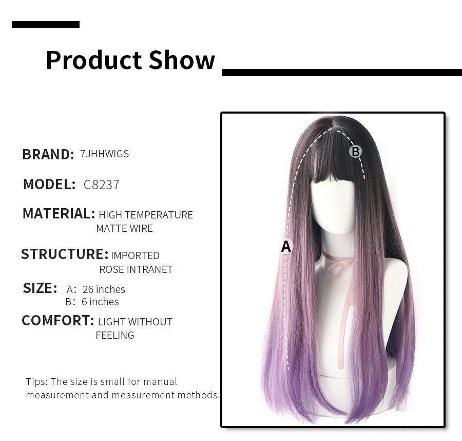 7JHHWIGS Long Straight Light Brown Synthetic Wig with Bangs – Heat-Resistant Daily Wear Wig for Women