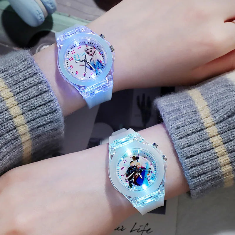 Disney Frozen Princess Kids Watch - Girls' Luminous LED Colorful Wristwatch for Students & Ladies