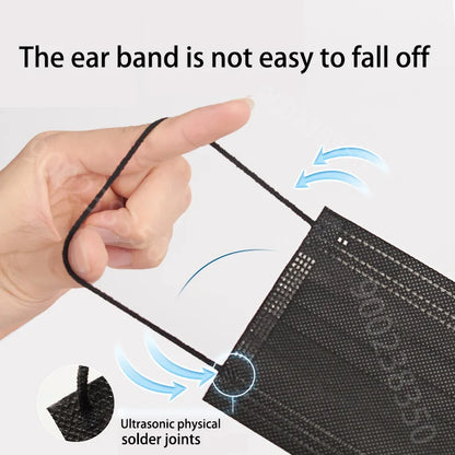 10-500PCS Adult Disposable Masks – Individual Black 3-Layer Anti-Dust Face Masks