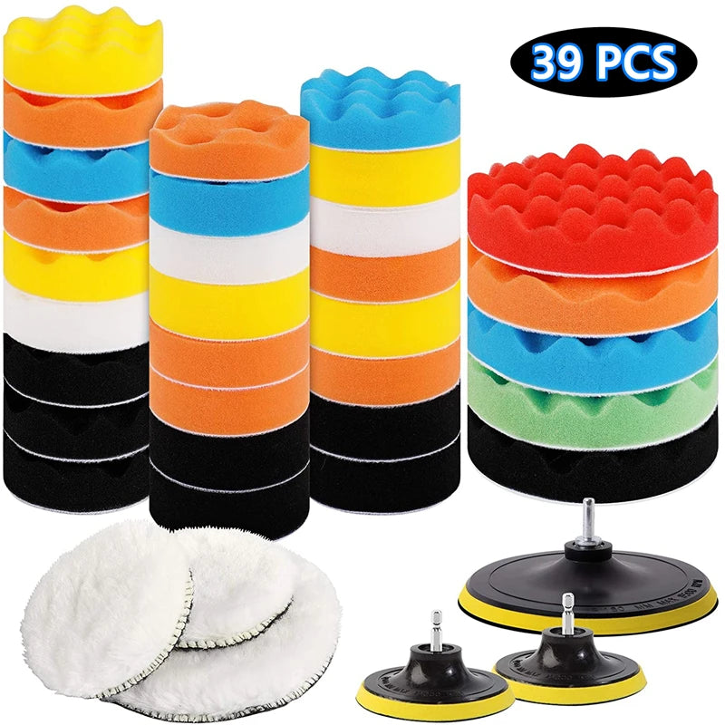Car Polishing Sponge Pads Kit – Foam Buffer Waxing Pads for Scratch Removal, Auto & Motorcycle Paint Polishing and Detailing Tool Kit