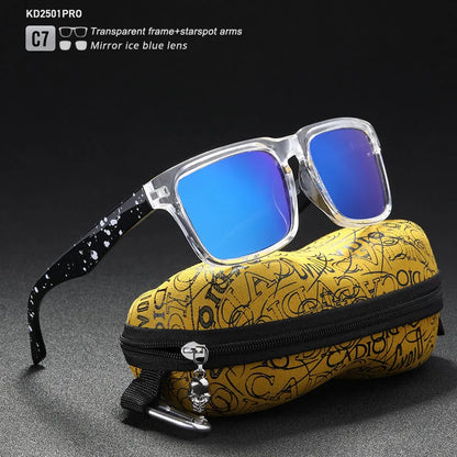 KDEAM Polarized Men’s Sunglasses – Matte Black Frame with Painting Temples & Protective Case