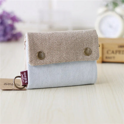 Handmade Three-Fold Fabric Wallet — Short Zipper Purse for Women & Men, Multi-Function Card & Key Holder for Teens