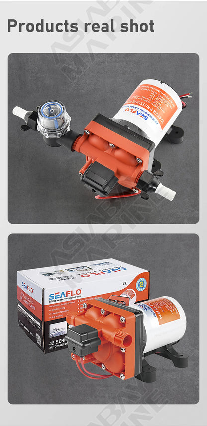 SEAFLO 42 Series Diaphragm Water Pump – 3.0GPM, 55PSI, 12V Electric Pump for Yacht, Boat, Marine, RV, Caravan, High Pressure, 4 Chamber