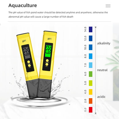 LCD Digital PH Meter - Portable Water Quality Tester, 0.1 ATC High Accuracy PH Test Pen for Aquarium, Pool & Hydroponics