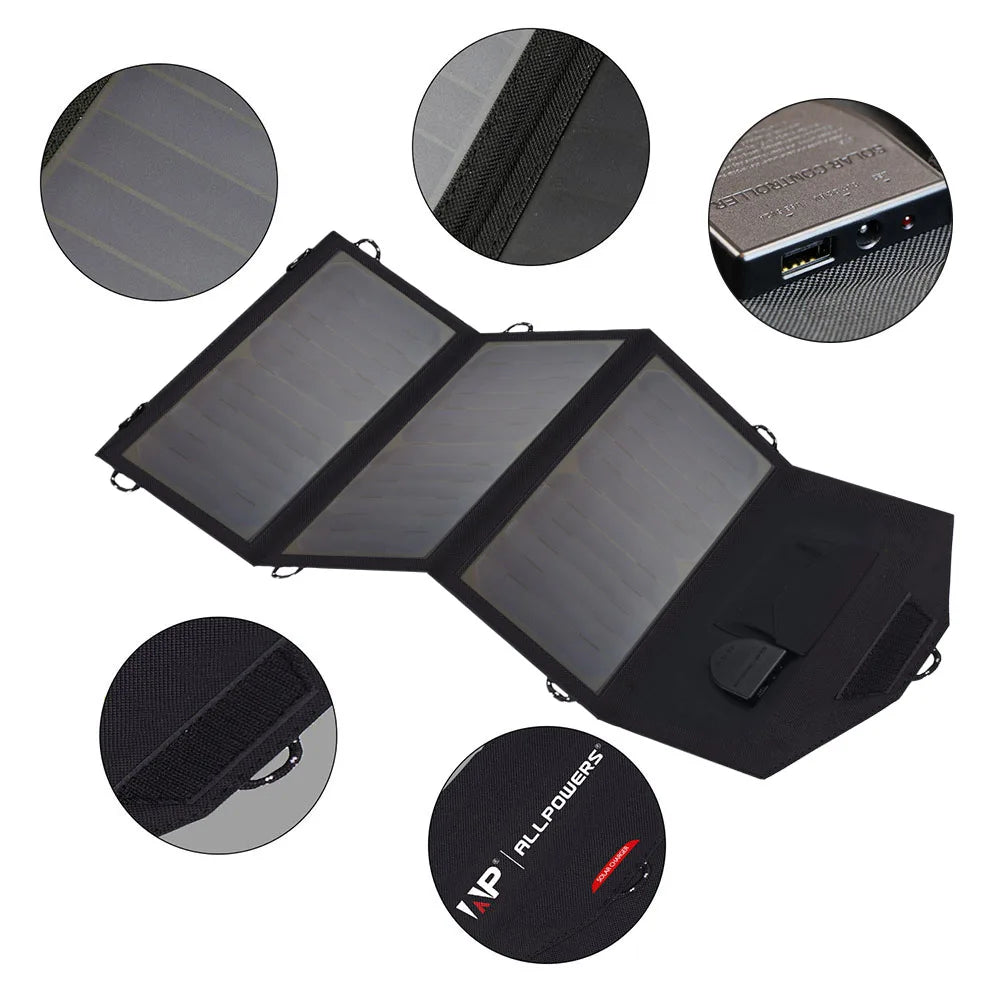 ALLPOWERS 21W Flexible Solar Panel - Foldable, High Efficiency 5V/18V Solar Battery Charger for iPhone & Travel