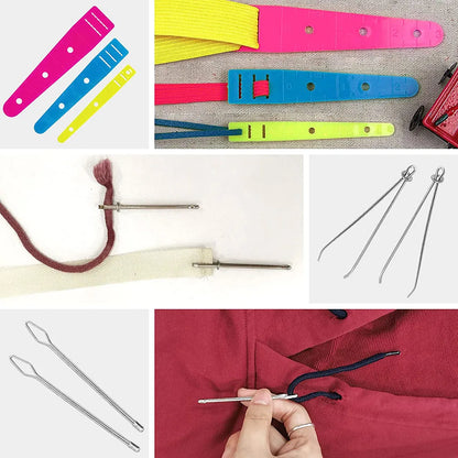 Flexible Sewing Threader Tool — Drawstring Loop Turner Hook with Metal Tweezers & Plastic Threader for DIY Sewing
