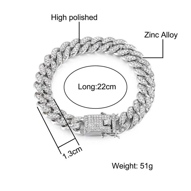 High-Quality 51g Hip Hop AAA Stone Bling Iced Out Men's Bracelet – Miami Cuban Link Chain, Pave Design Jewelry