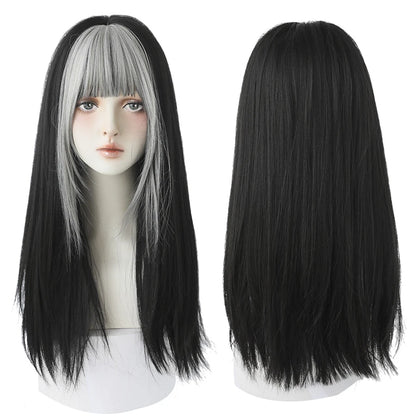 7JHHWIGS Long Straight Light Brown Synthetic Wig with Bangs – Heat-Resistant Daily Wear Wig for Women