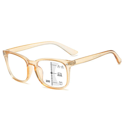 CRIXALIS Square Progressive Reading Glasses – Multifocal Anti-Glare Computer Eyewear for Men & Women, UV400 Protection