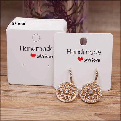 50PC Handmade Style Paper Earring Cards – DIY Jewelry Packaging in Brown & White, Multiple Sizes (5x5cm, 3x3cm, 5x9cm, 5x6.5cm, 5x7cm)
