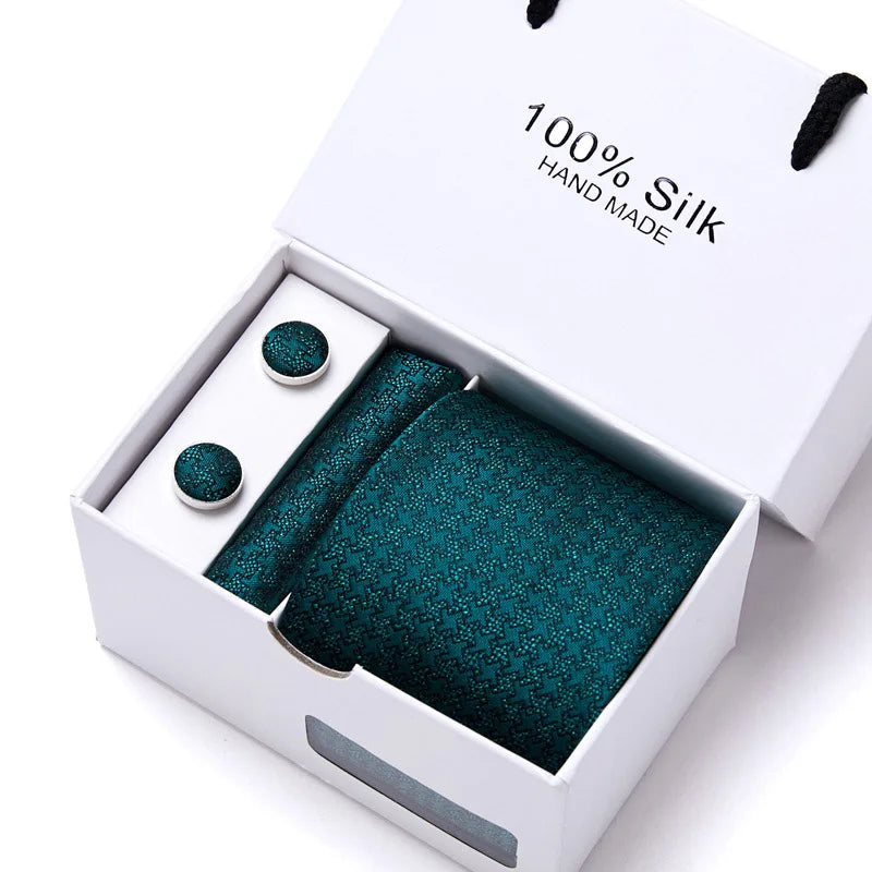 100% Silk Men’s Tie Gift Set - Classic 7.5cm Striped Floral Necktie with Handkerchief for Office, Party & Wedding Formal Wear
