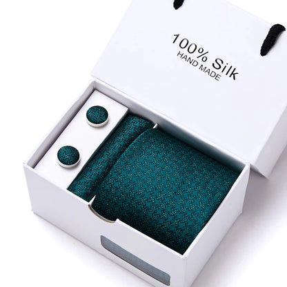 100% Silk Men’s Tie Gift Set - Classic 7.5cm Striped Floral Necktie with Handkerchief for Office, Party & Wedding Formal Wear