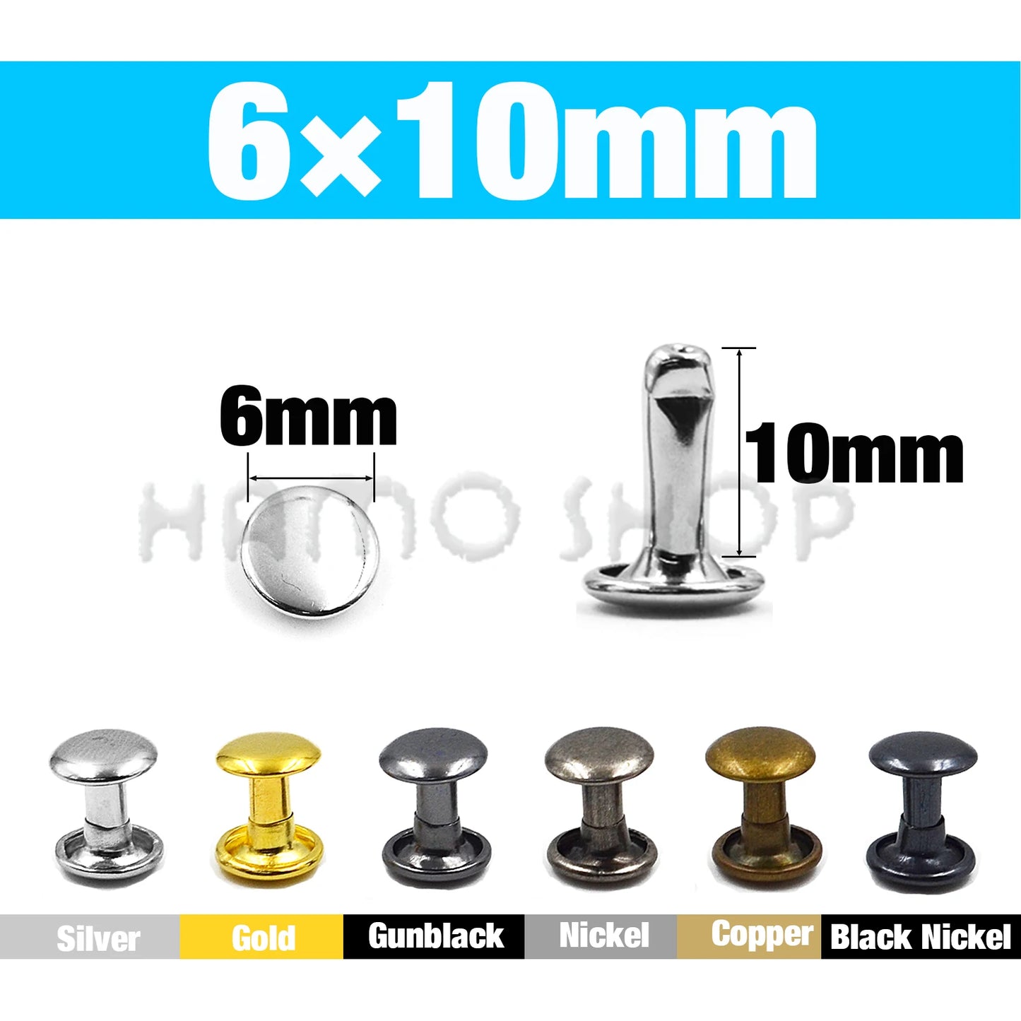 100Set Metal Double Cap Rivets - 5-15mm Round Stud Nails for Leathercraft, Shoes, Bags, Belts, Clothing & DIY Repairs