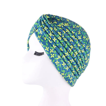 African Print Turban Head Wrap - Soft Stretch Twisted Pleated Beanie Bonnet for Women, Headtie & Chemo Cap