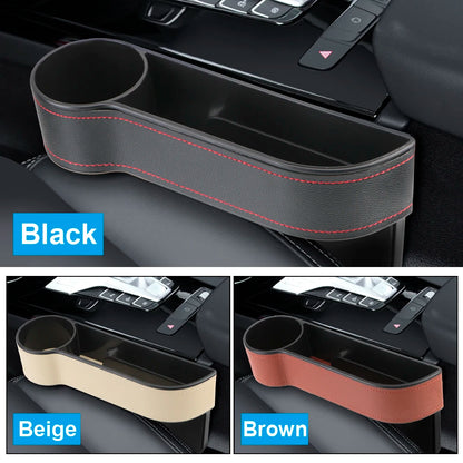 Universal PU Leather Car Seat Gap Organizer – Storage Box with Charging Hole, Phone, Bottle & Key Holder Auto Accessories