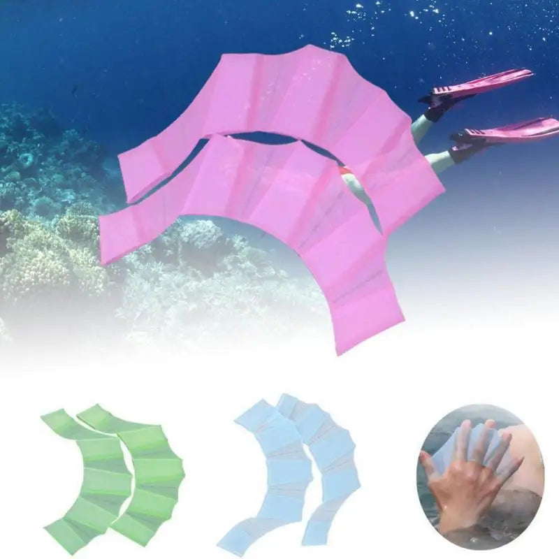 Frog Type Silicone Hand Fins Flippers - 1 Pair Unisex Swimming Finger Webbed Gloves for Water Sports