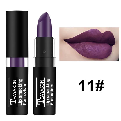 12 Color Matte Lipstick Set - Waterproof Long Lasting Lip Gloss Makeup in Black Blue Purple & Red Shades