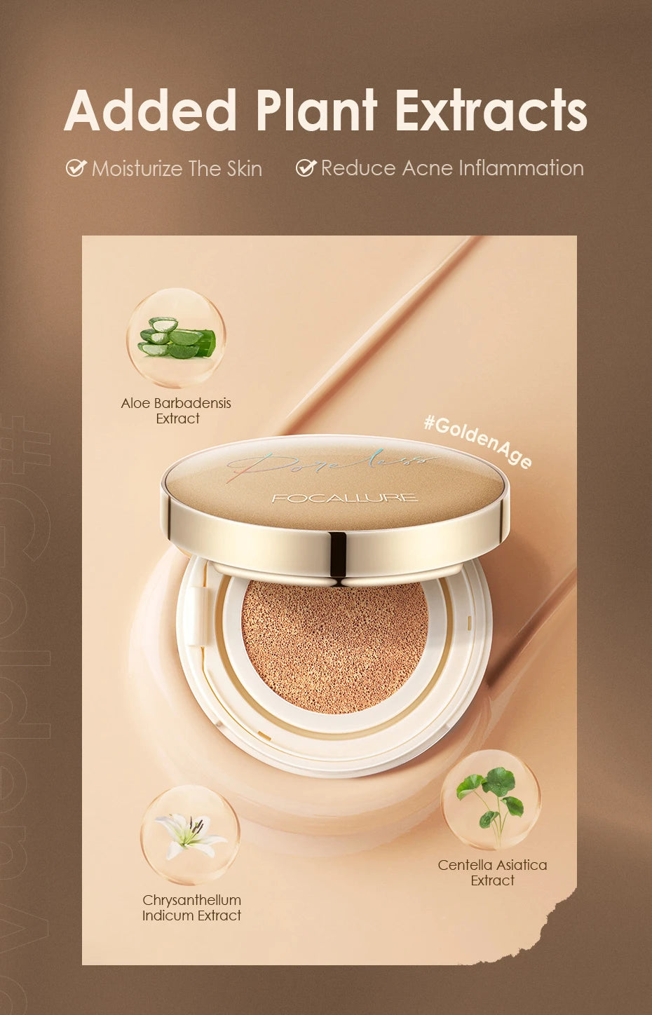 FOCALLURE Air Cushion BB Cream – Poreless, Waterproof, Long-Lasting Matte Foundation & Brightening Concealer with Puff